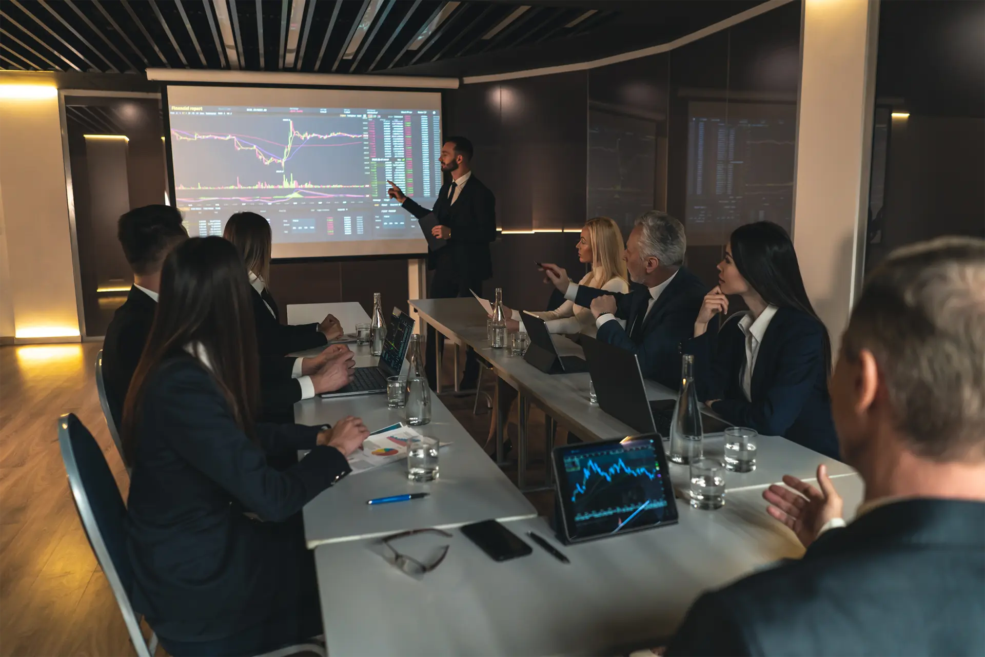 Business presentation showing market data and analytics